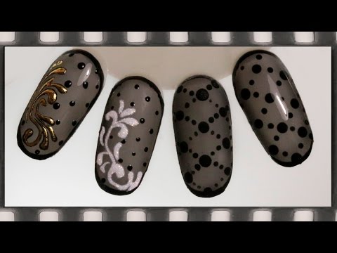 Видео: Дизайн ногтей колготки гель-лаком -  4 идеи. Маникюр черная вуаль