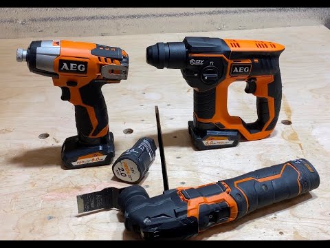 Видео: 09 Аккумуляторный инструмент AEG: импакт AEG BSS 12C, МФИ AEG BMT12C, перфоратор AEG BBH12.
