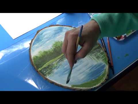 Видео: Рисуем пейзаж на срезе дерева