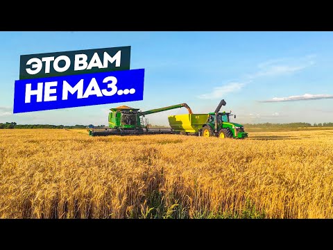 Видео: 🚜Первый день на уборке в "СемионАгро". Впервые с перегрузчиком зерна на John Deere.