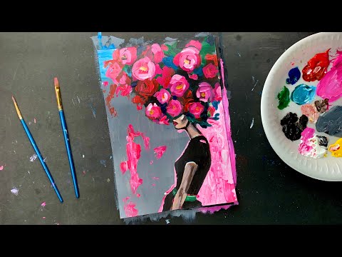Видео: ДЕВУШКА С ПИОНАМИ • Как нарисовать картину с нуля • Рисование для начинающих • Как нарисовать пионы