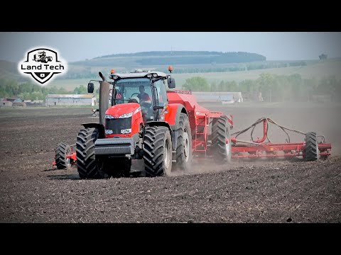 Видео: Посев подсолнечника - трактор Massey Ferguson 8737 и сеялка HORSCH Maestro 16.70 SW. Большой отзыв!