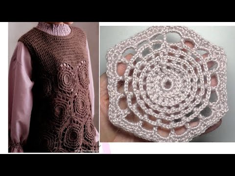 Видео: Объемный шестиугольник крючком Очень интересное решение мотива ЖИЛЕТ