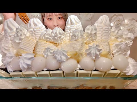 Видео: ASMR гигантское белое парфе【русские субтитры】【Mukbang/ Eating Sounds】