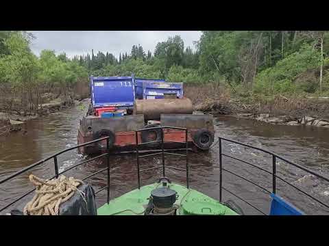 Видео: Проходим  участок с сильным течением 595км с баржей на буксире и помогаем Аргамаку.  р.Демьянка 2025