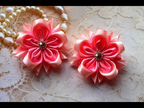 Видео: ЛЕГКИЕ ДВУХЦВЕТНЫЕ ЦВЕТОЧКИ КАНЗАШИ из ленты 5 см