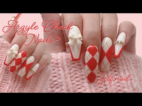Видео: SUB) Милые и милые ногти в клетку аргайл 🥨✨ / наращивание ногтей в домашних условиях/нейл-арт / asmr