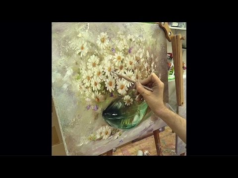 Видео: Ромашки. Мастер-класс на двух холстах. Master class on two canvases