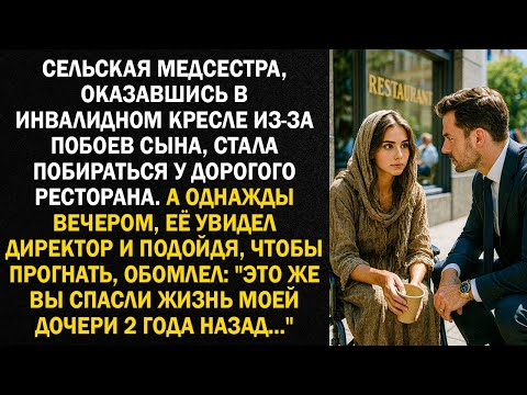 Видео: Сельская медсестра, оказавшись в инвалидном кресле из-за побоев сына, стала побираться у ресторана..