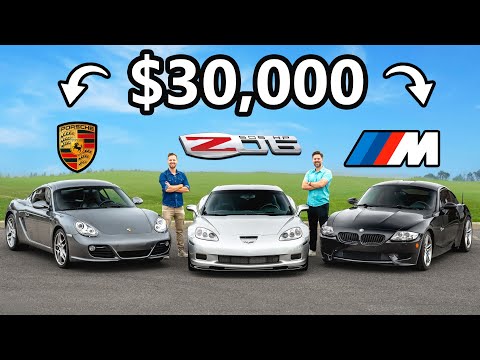 Видео: Porsche Cayman S против Corvette Z06 против BMW Z4M // Вопрос на 30 000 долларов