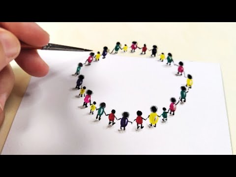Видео: 3D-арт-иллюзия: круг людей, держащихся за руки