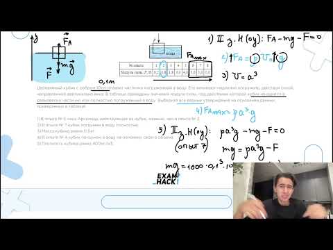 Видео: Деревянный кубик с ребром 10 см плавает частично погруженный в воду. Его начинают медленно - №23165