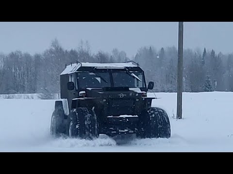 Видео: Вездеход Панфиловец на шинах Трэкол 1300x600 на разном давлении.