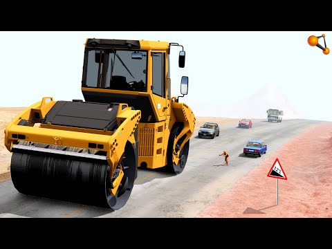 Видео: ДОРОГА В ПРОПАСТЬ! ДОРОЖНЫЙ КАТОК НА КРУТОМ СПУСКЕ | BeamNG.drive
