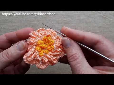 Видео: Пион крючком мастер класс Цветок для ирландского кружева