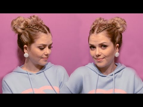 Видео: Прическа два пучка с плетением. Прическа в школу на каждый день. Прическа 2019