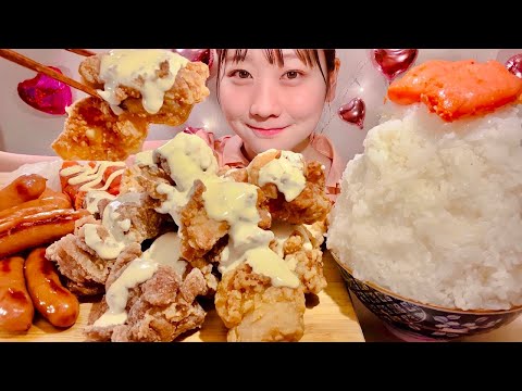 Видео: ASMR Жареный цыпленок сосиска Ментаико【русские субтитры】【Mukbang/ Eating Sounds】