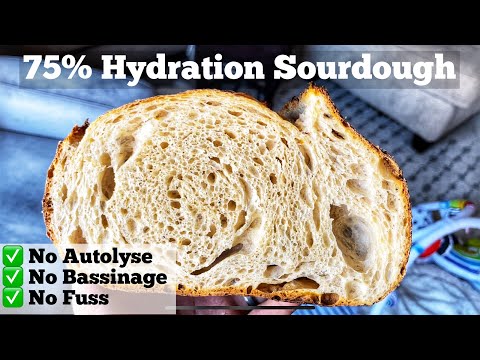 Видео: Хлеб на закваске со средней влажностью | Рецепт хлеба на закваске с 75% увлажнением (без автолиза...