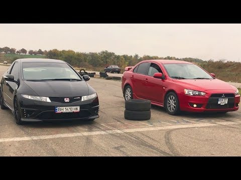 Видео: Mitsubishi lancer X (turbo 300 h.p+) vs Honda civic type-R .( кто кого?)