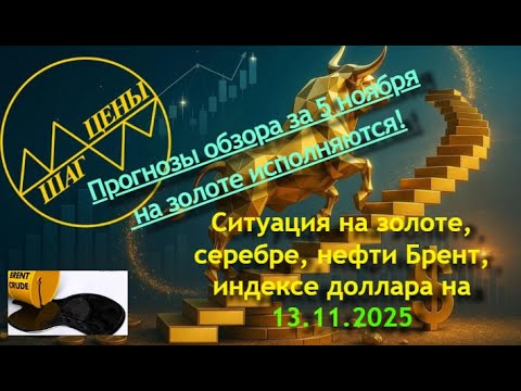 Видео: Ситуация на золоте, серебре, нефти Брент, индексе доллара на 13.11.2025. Прогнозы выполняются.