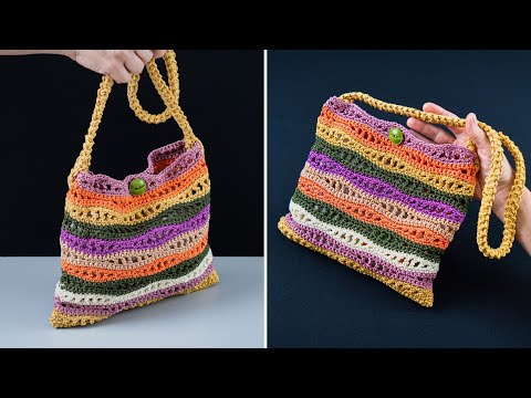 Видео: Простая многоцветная сумка с волнами, связанная крючком Miarti🧶