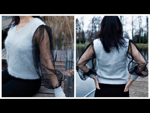 Видео: ПРАЗДНИЧНАЯ КОФТОЧКА ИЗ ПУХА НОРКИ И ОРГАНЗЫ. свитер спицами женский. пуловер спицами.Часть 2.