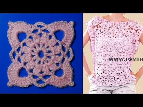 Видео: Топ из квадратных мотивов крючком. (лёгкий уровень сложности).