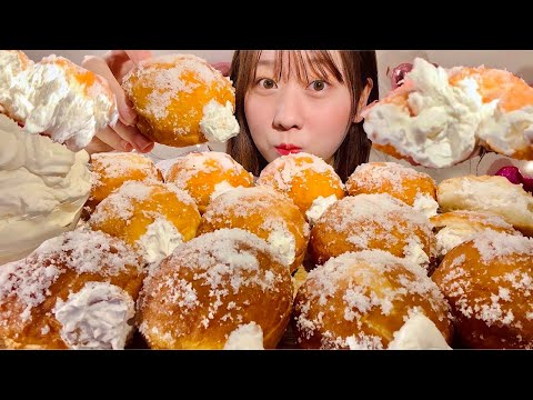 Видео: ASMR пончики со сливками【русские субтитры】【Mukbang/ Eating Sounds】