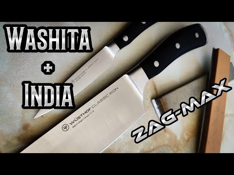 Видео: Заточка в два абразива. Вашита, Индия, кухонный нож Wusthof. Точилка для ножей Zag Max