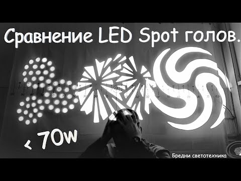 Видео: Сравнение, тест на яркость LED Spot голов, до 70 Ватт.