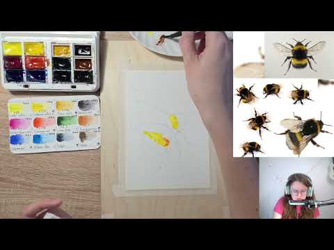 Видео: Шмель. Акварельный марафон AllaPetrenko_art. Работа 1.