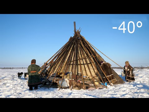 Видео: Warmest Tent on Earth - Pitching in the Siberian Arctic Winter - Ненецкая палатка чум