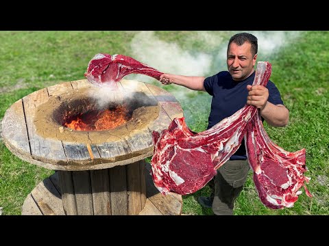 Видео: Стейк Рибай Приготовленный в Самодельном Тандыре из старого кабельного барабана