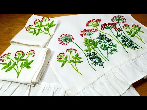 Видео: «Ручная вышивка с красными полевыми цветами на льняном столовом сервизе | Идея для домашнего деко...