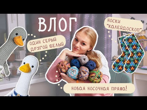 Видео: ВЛОГ 🪿 Новая носочка • Вяжу гусей • Носки "калейдоскоп"