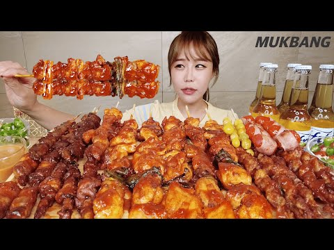 Видео: титр) Spicy Skewers Beer Hot pepper Chicken Bacon Chicken Feet Intestines REAL SOUND ASMR MUKBANG