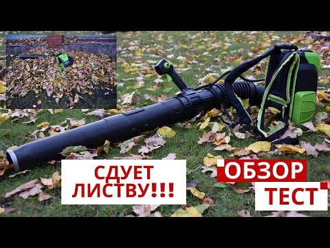 Видео: Аккумуляторная воздуходувка Greenworks GD60BPB обзор и сдувание листвы