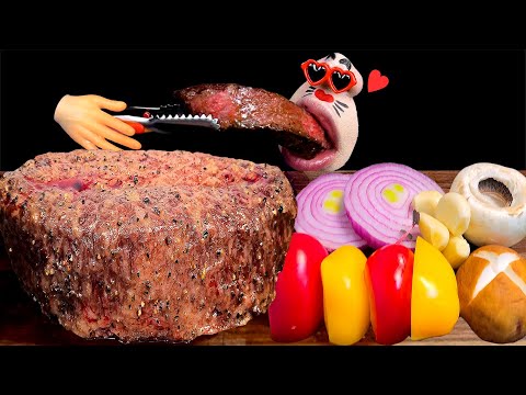 Видео: гигантский корейский стейк из говядины звуки еды!