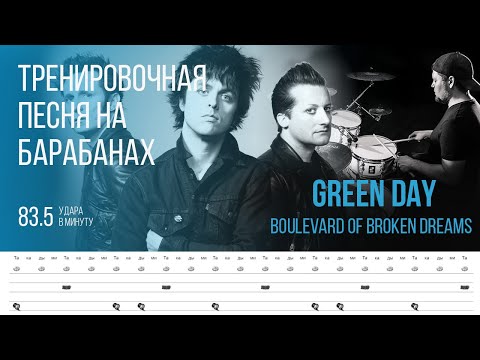 Видео: Green Day - Boulevard of Broken Dreams / 83.5 bpm / Тренировочная песня для барабанов