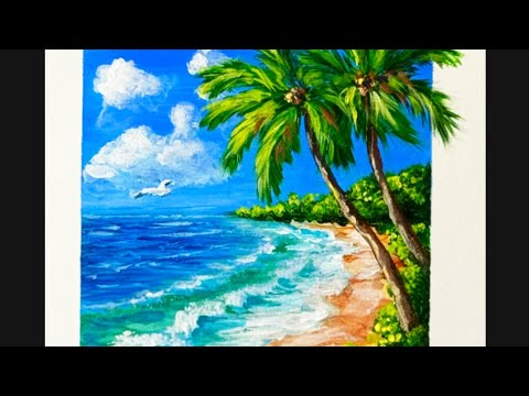 Видео: Как быстро нарисовать пляж и море акрилом / Миниатюра