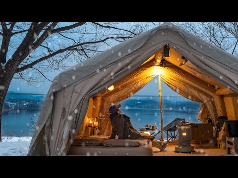 Видео: Кемпинг-влог | Зимний атмосферный кемпинг с женой у заснеженного озера Чхунджу