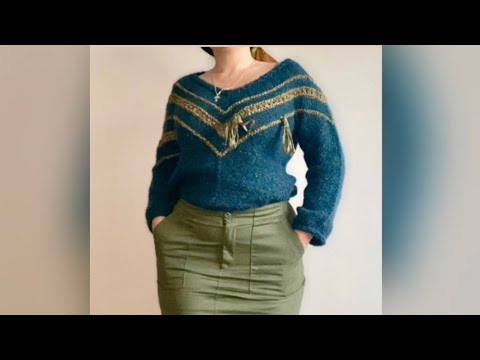 Видео: Диагональный пуловер крупной вязки. Обзор. 1 Часть