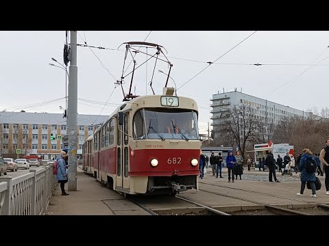 Видео: трамвай Tatra T3SU № 682 СМЕ 682+653 Tatra T3SU № 653 маршрут 19
