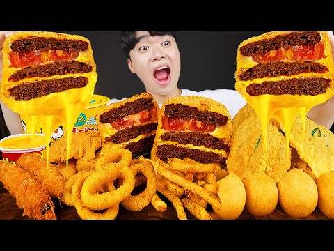 Видео: ASMR MUKBANG | гамбургер, Сырная палочка, Огненная лапша, хотдог рецепт блюда принимать пищу