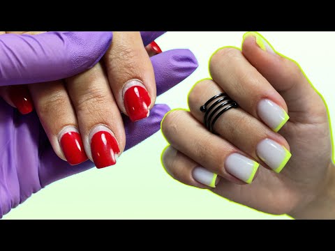 Видео: Работа от другого мастера / Преображение ногтей / Яркий френч / Летний маникюр / Укрепление гелем