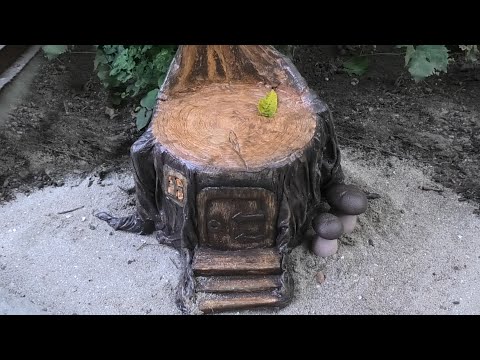 Видео: Делаем пень из ведра и ненужных вещей - Декор для сада | Поделки из цемента