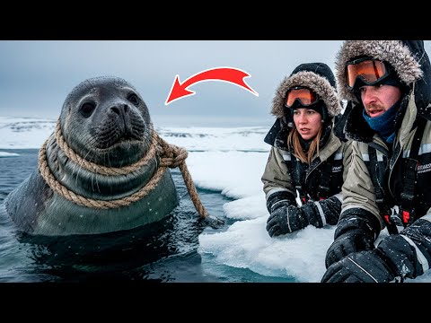 Видео: Гренландский тюлень запутался в верёвке — они успели до прилива