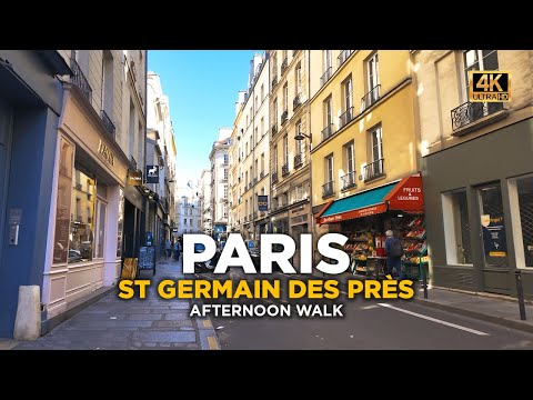 Видео: Скрытые сокровища Парижа - Пеший тур по Сен-Жермен-де-Пре - Послеобеденная атмосфера - 4K