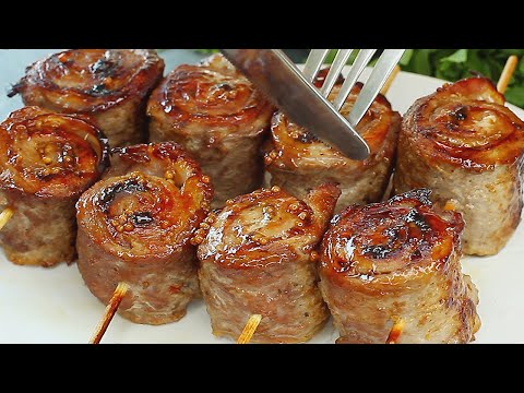 Видео: Гости были в восторге! Вкусно, как в ресторане. Просто заверните мясо в рулет.