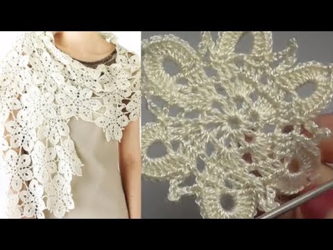 Видео: Мотив  ЦВЕТОК  крючком для палантина